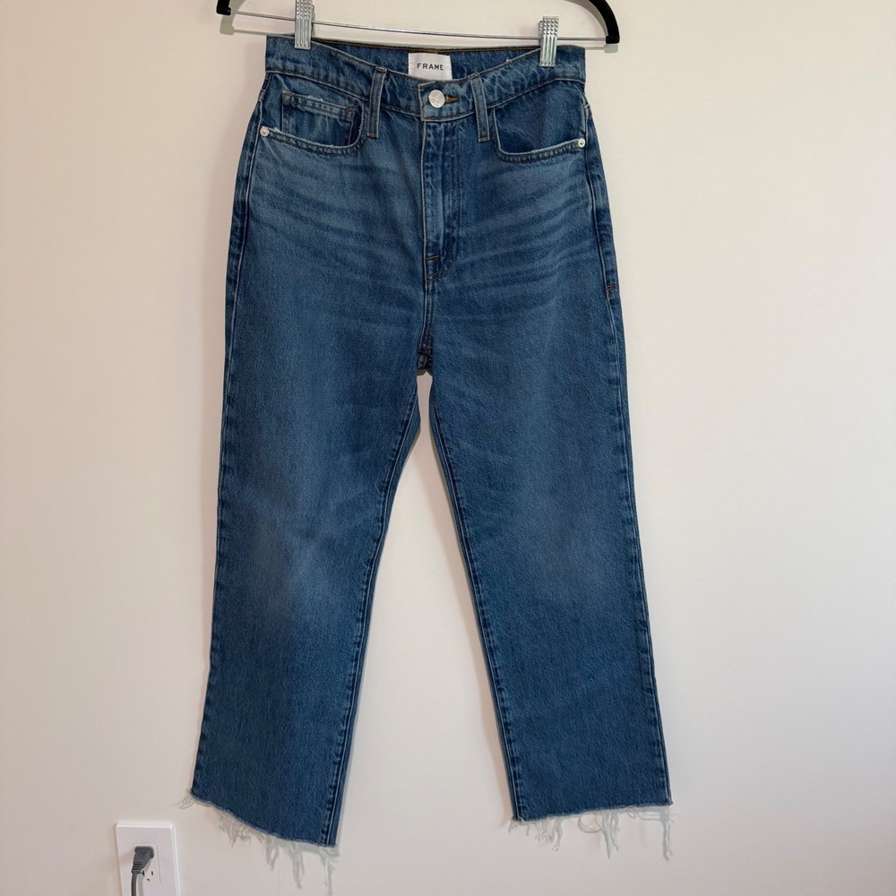 FRAME Le Jane Crop High Rise Straight Leg Jeans Blue Denim Size 25